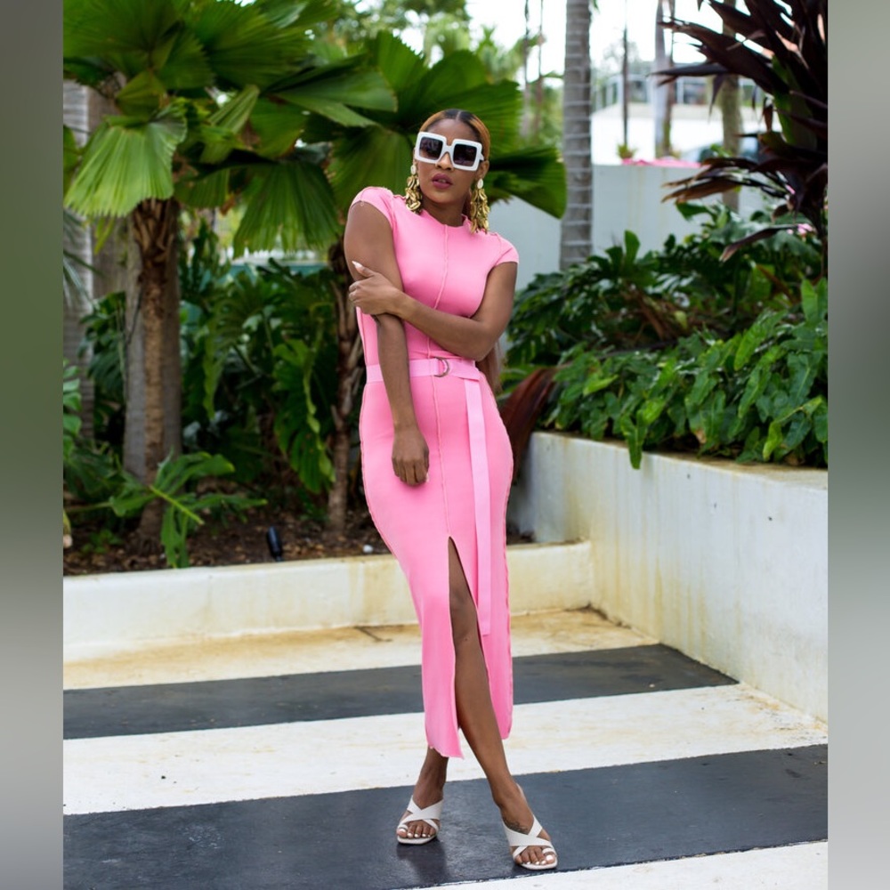 Something by Sonjia Pink Malibu Midi Dress with Belt - Women’s Size XXXL 3X